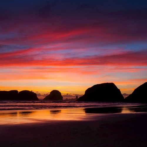 A stunning sunset in Cannon Beach, Oregon